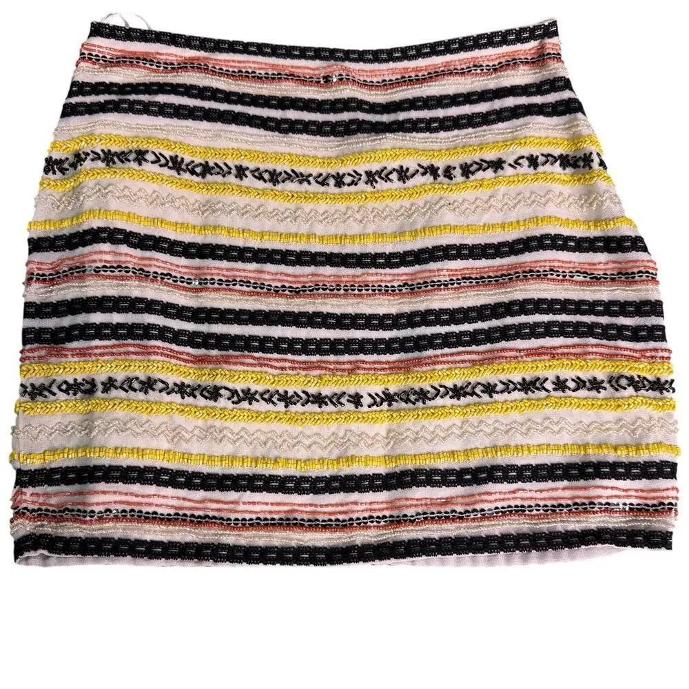 Willow & Clay Anthropologie Women's sz 4 Beaded Mini Skirt Lined Neutral Colors